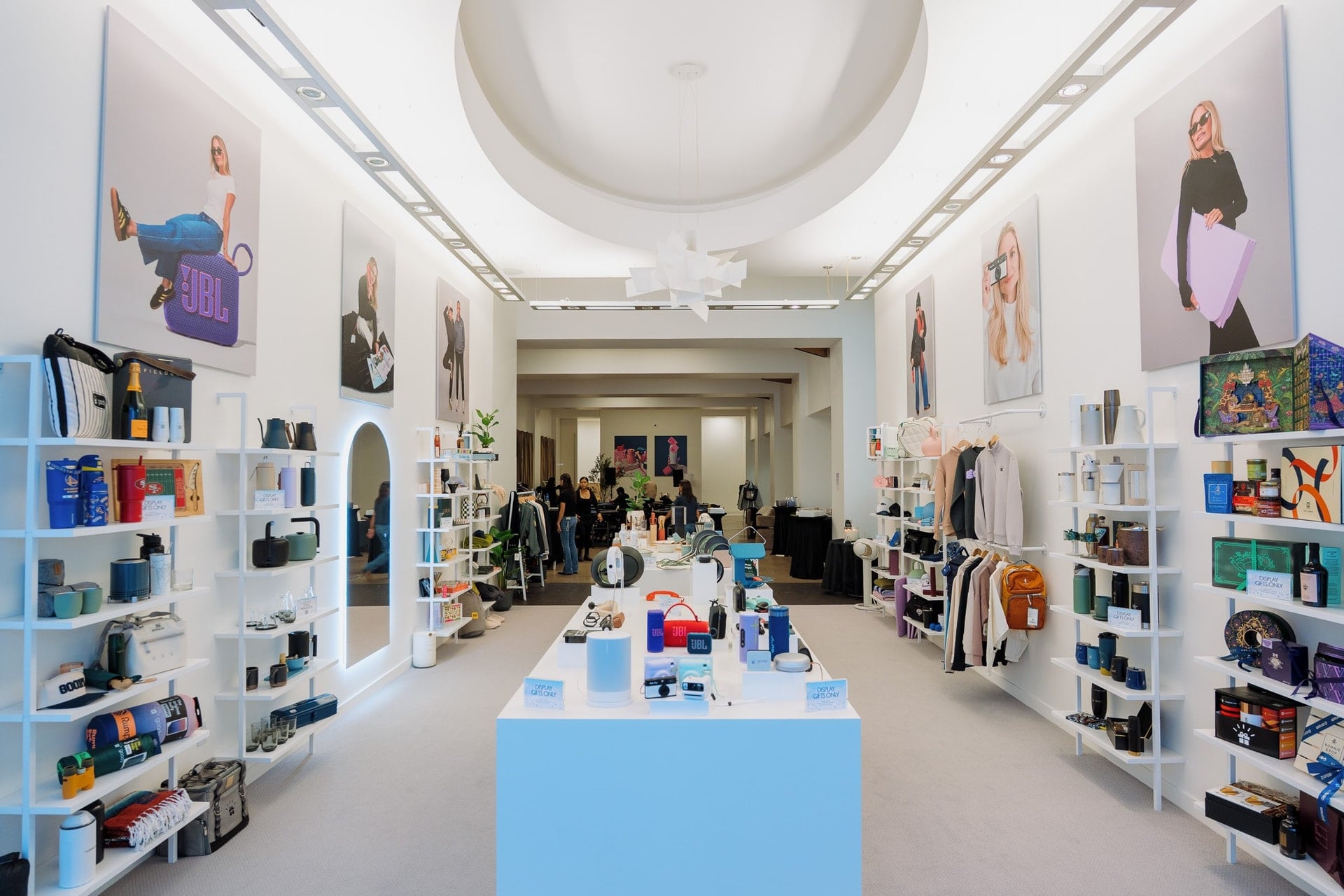 A wide view of Goody's bright San Francisco showroom filled with gifts and swag